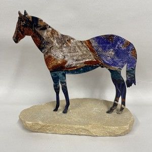 Lazart Metal Stallion Horse Statue Figurine Stone Base Western Decor